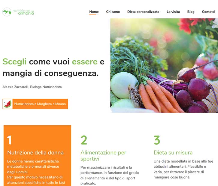 Sito internet realizzato per studio nutrizionista Venezia Marghera e Mirano